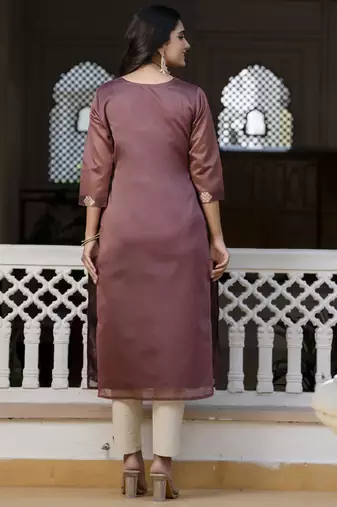 Silk blend peach party wear embroidery work readymade kurti