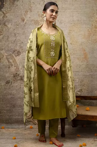 Shimmer silk baby pink casual wear hand work kurta set