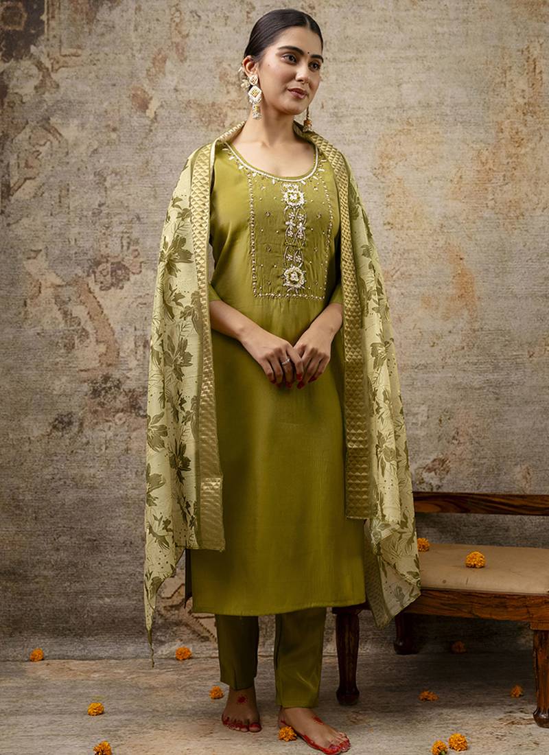 Shimmer silk baby pink casual wear hand work kurta set