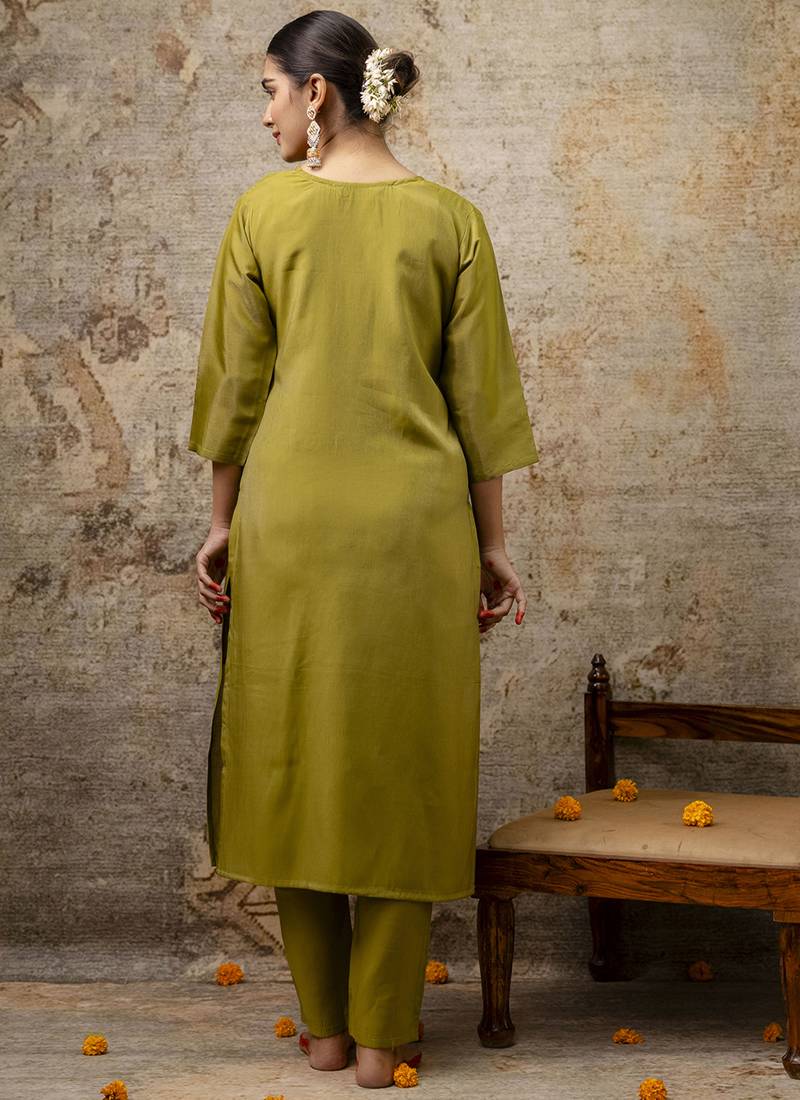 Shimmer silk baby pink casual wear hand work kurta set