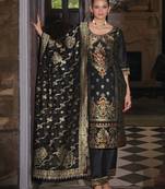 Jacquard silk black party wear embroidery work kurta set