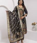 Jacquard silk black party wear embroidery work kurta set