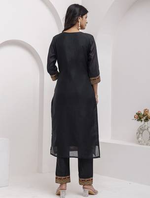 Jacquard silk black party wear embroidery work kurta set 4