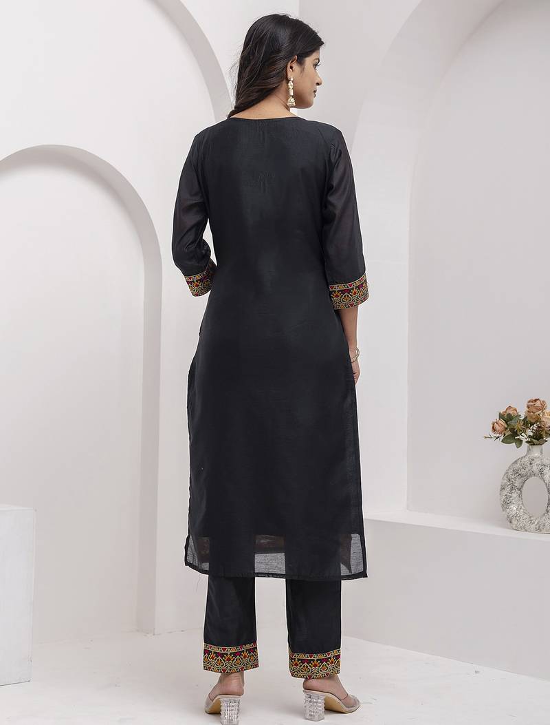 Jacquard silk black party wear embroidery work kurta set