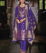 Jacquard silk royal blue party wear embroidery work kurta set
