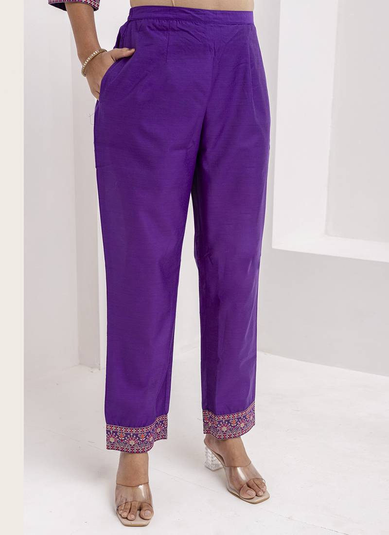 Jacquard silk royal blue party wear embroidery work kurta set