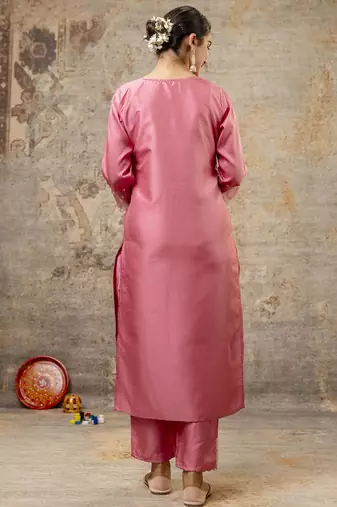 Silk blend pink party wear embroidery work kurta set