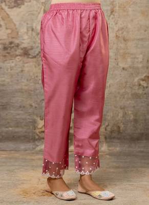 Silk blend pink party wear embroidery work kurta set 4