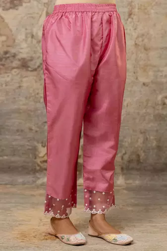 Silk blend pink party wear embroidery work kurta set