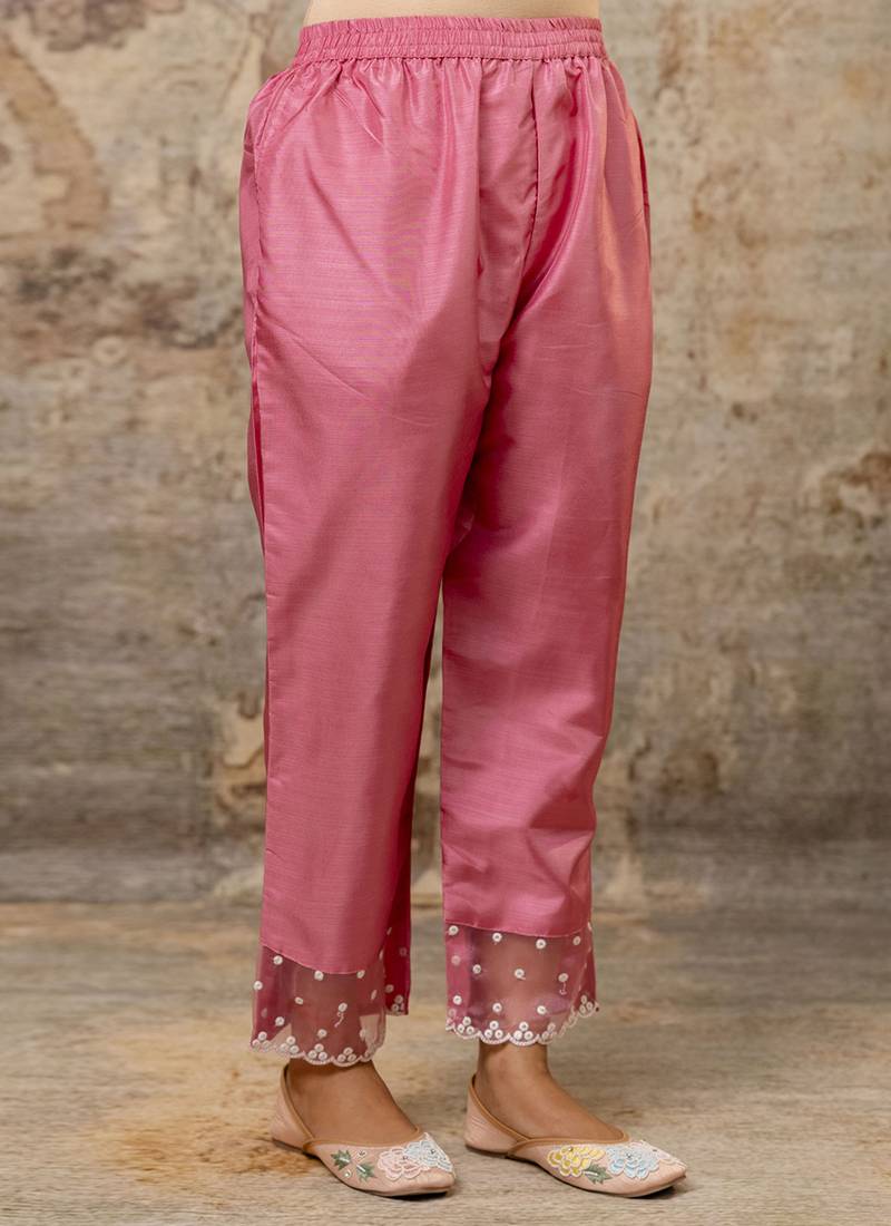 Silk blend pink party wear embroidery work kurta set