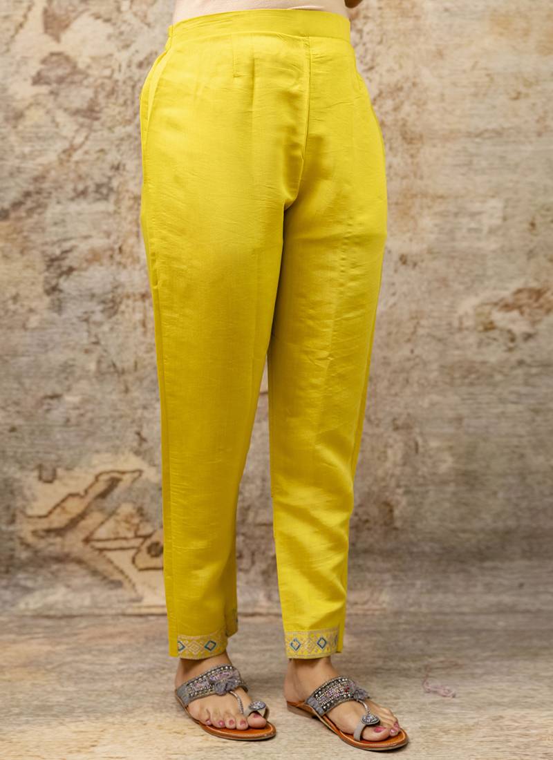 Silk blend yellow party wear embroidery work kurta set