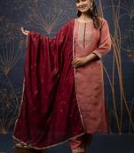 Silk blend peach party wear embroidery work kurta set
