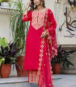 Silk blend pink party wear embroidery work kurta set