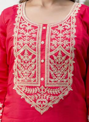 Silk blend pink party wear embroidery work kurta set 2