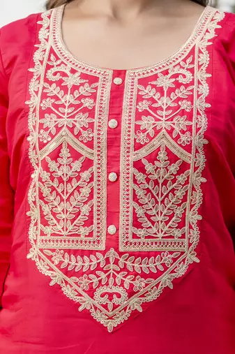 Silk blend pink party wear embroidery work kurta set