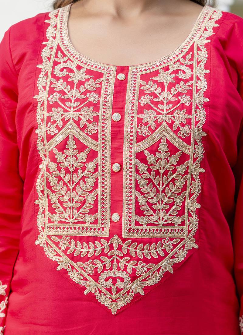 Silk blend pink party wear embroidery work kurta set