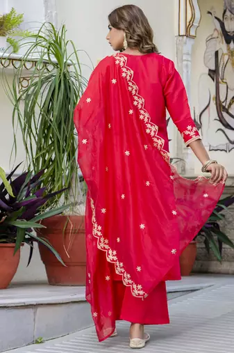 Silk blend pink party wear embroidery work kurta set