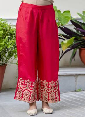 Silk blend pink party wear embroidery work kurta set 4