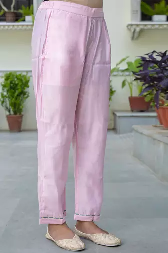 Silk blend baby pink party wear embroidery work kurta set