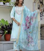 Silk blend sky blue party wear embroidery work kurta set