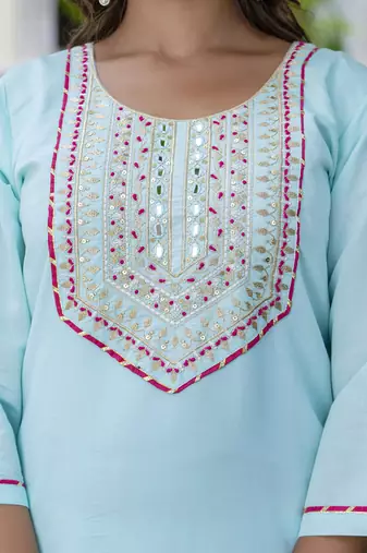 Silk blend sky blue party wear embroidery work kurta set