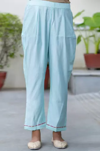 Silk blend sky blue party wear embroidery work kurta set