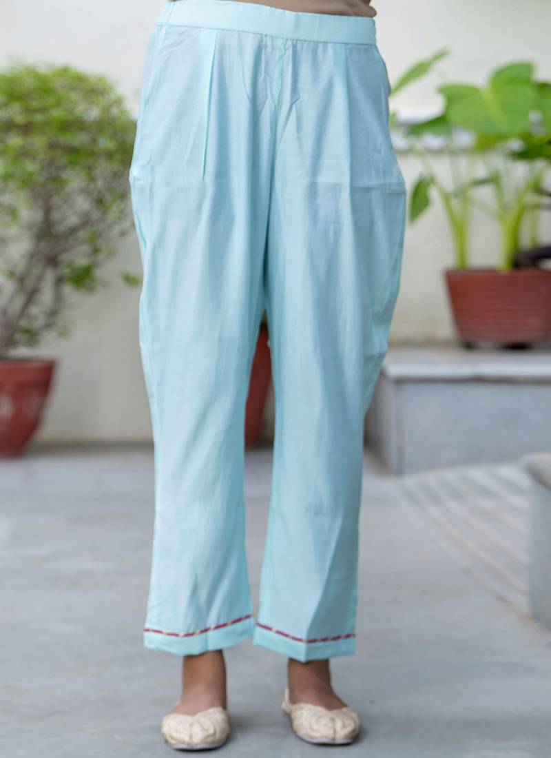 Silk blend sky blue party wear embroidery work kurta set