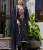 Silk blend black party wear embroidery work kurta set