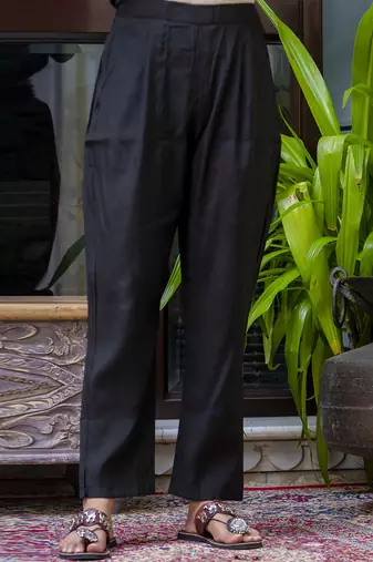 Silk blend black party wear embroidery work kurta set