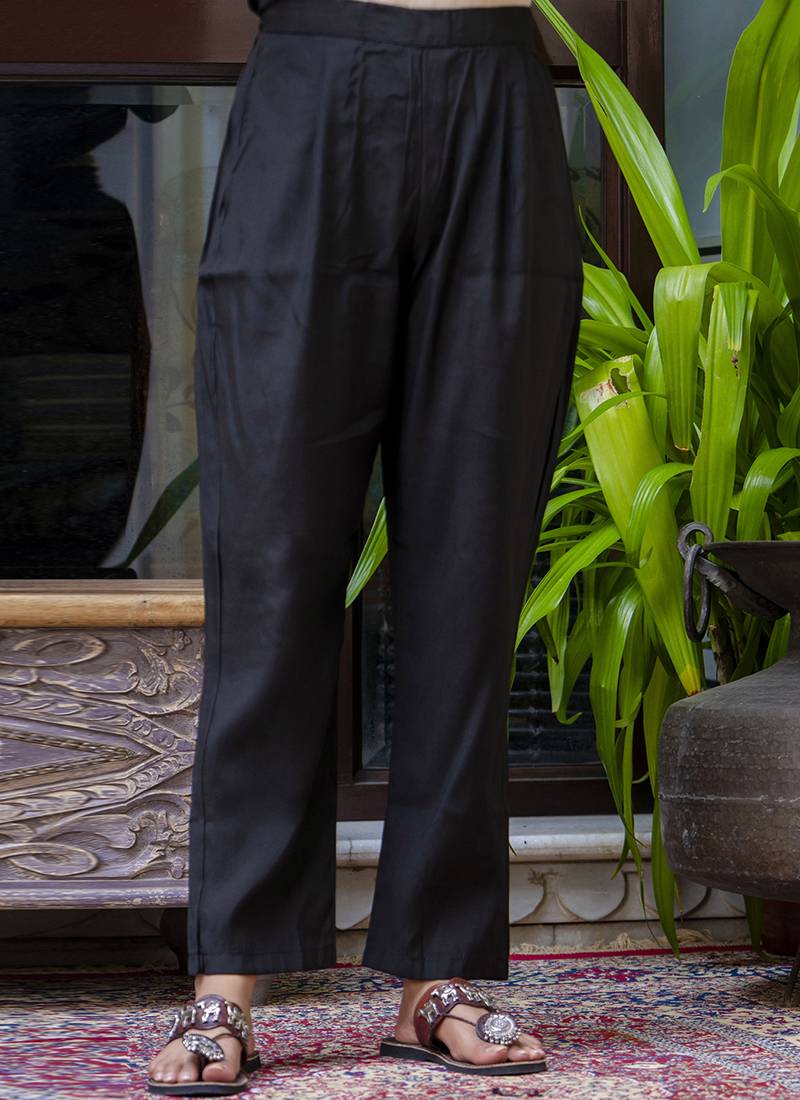 Silk blend black party wear embroidery work kurta set