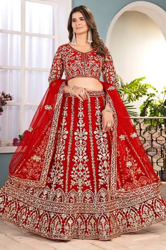 Red Sequins & Codding Work Lehenga Choli with Dupatta