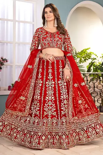 Red Sequins & Codding Work Lehenga Choli with Dupatta