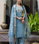 Silk blend blue party wear embroidery work kurta set