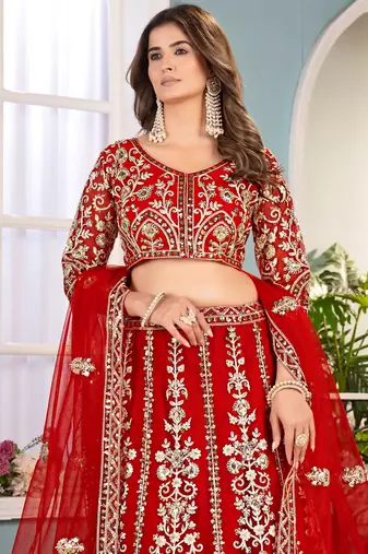 Red Sequins & Codding Work Lehenga Choli with Dupatta