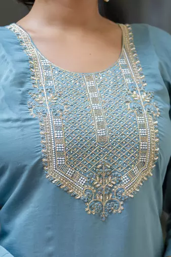 Silk blend blue party wear embroidery work kurta set