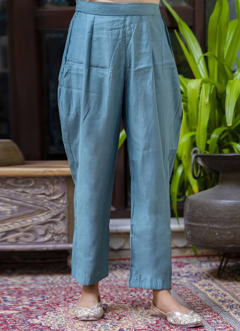 Silk blend blue party wear embroidery work kurta set