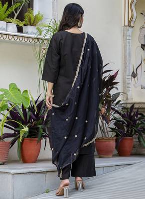 Silk blend black party wear embroidery work kurta set 3