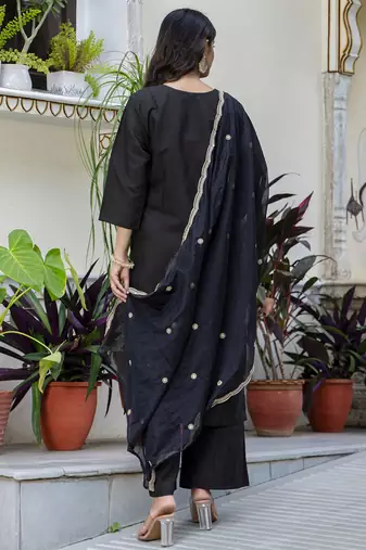 Silk blend black party wear embroidery work kurta set