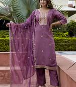 Silk blend lavender occasional wear embroidery work kurta set