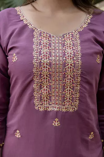 Silk blend lavender occasional wear embroidery work kurta set
