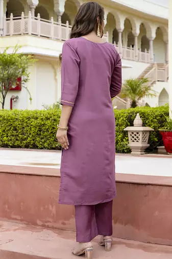 Silk blend lavender occasional wear embroidery work kurta set