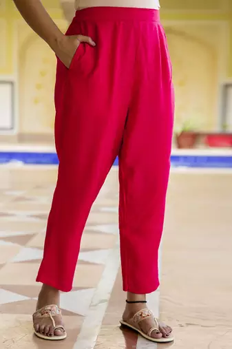 Silk blend hot pink occasional wear embroidery work kurta set