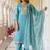 Silk blend blue occasional wear embroidery work kurta set