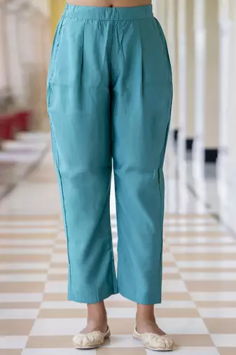Silk blend blue occasional wear embroidery work kurta set