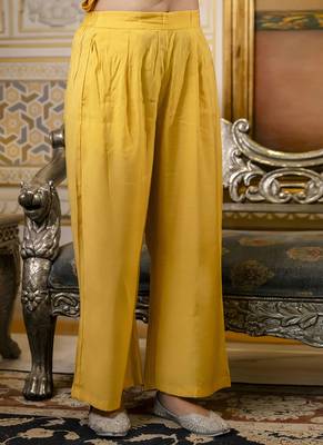 Silk blend yellow casual wear embroidery work kurta set 4
