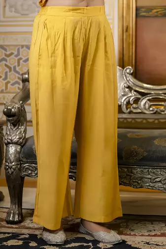 Silk blend yellow casual wear embroidery work kurta set