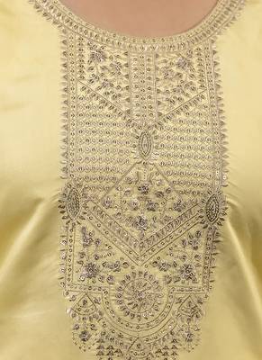 Silk blend light yellow casual wear embroidery work kurta set 3