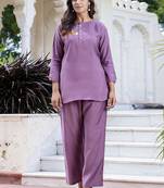 Silk blend lavender casual wear hand work kurta set