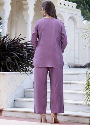 Silk blend lavender casual wear hand work kurta set 2