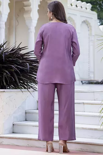 Silk blend lavender casual wear hand work kurta set